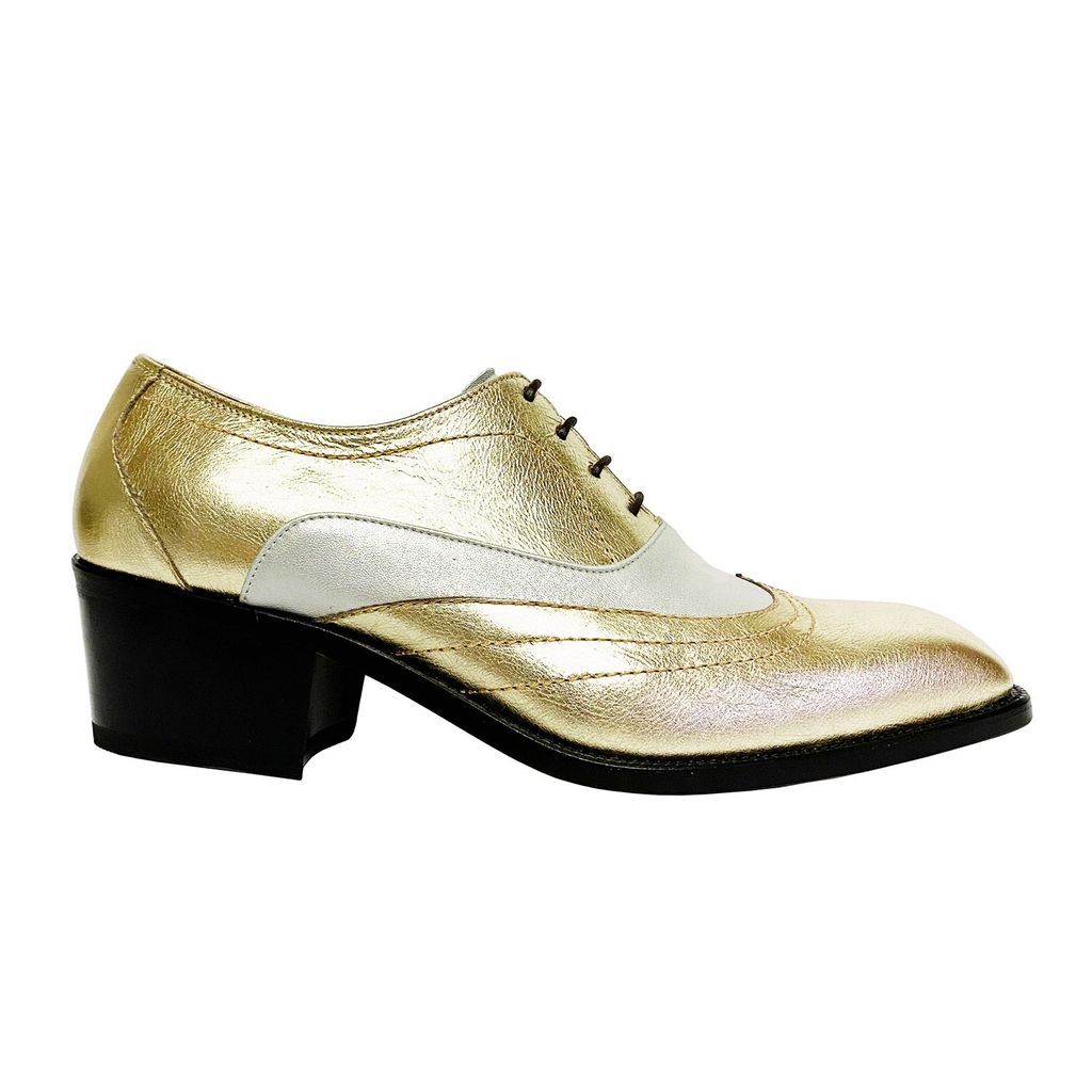 Men's Gold / Silver Gold Baroque Metallic Leather Heeled Oxford Shoe 9 Uk Subin Hahn