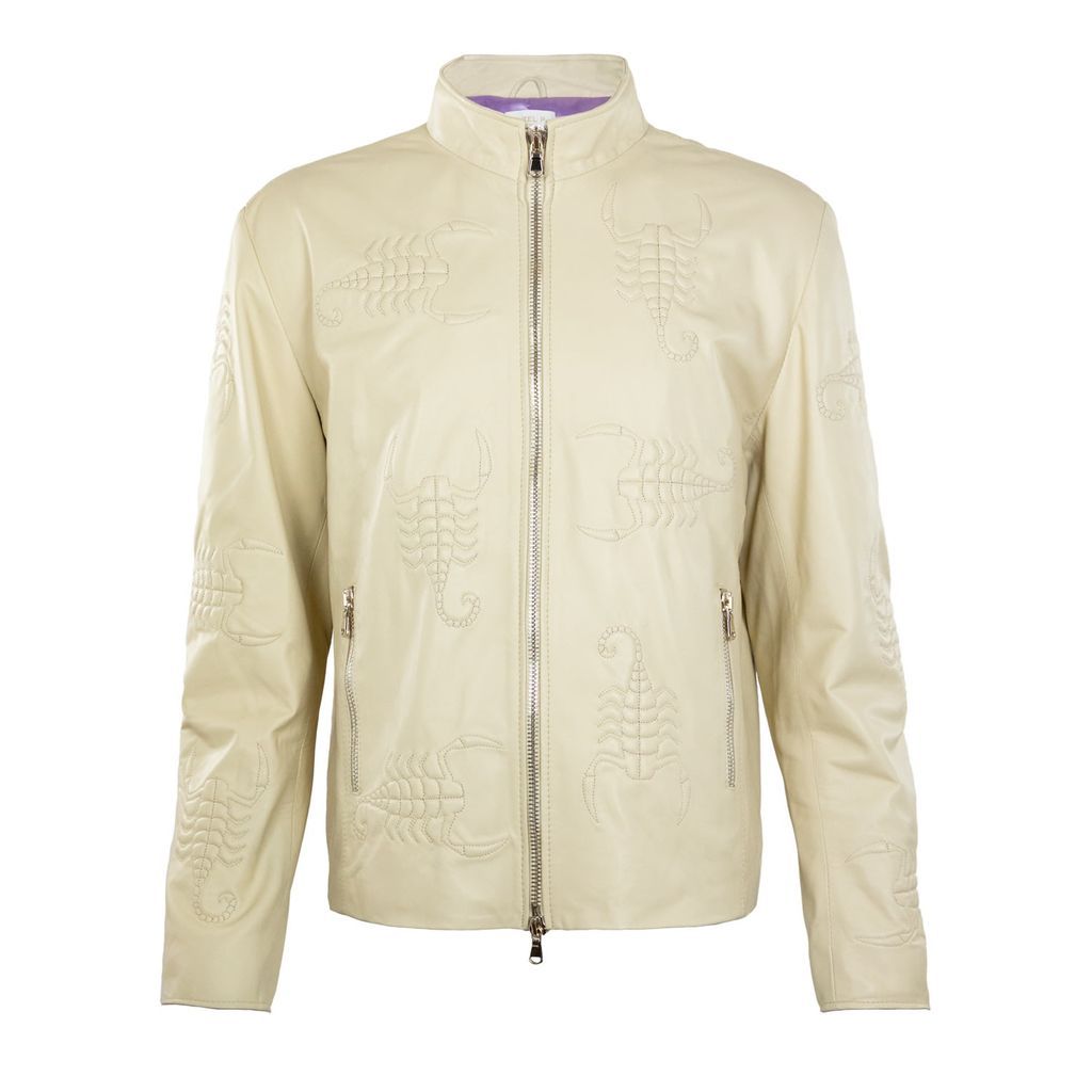 Men's Gold Beige Leather Jacket By Axel P Xl