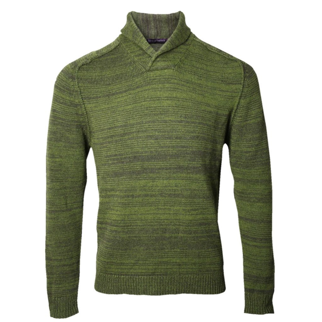 Men's Green / Blue Sweet Shawl Neck Sweater In Olive Medium Lords of Harlech