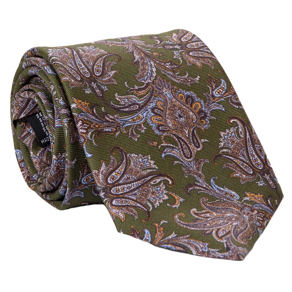 Men's Green Firenze - Printed Silk Tie - Olive Xl One Size Elizabetta