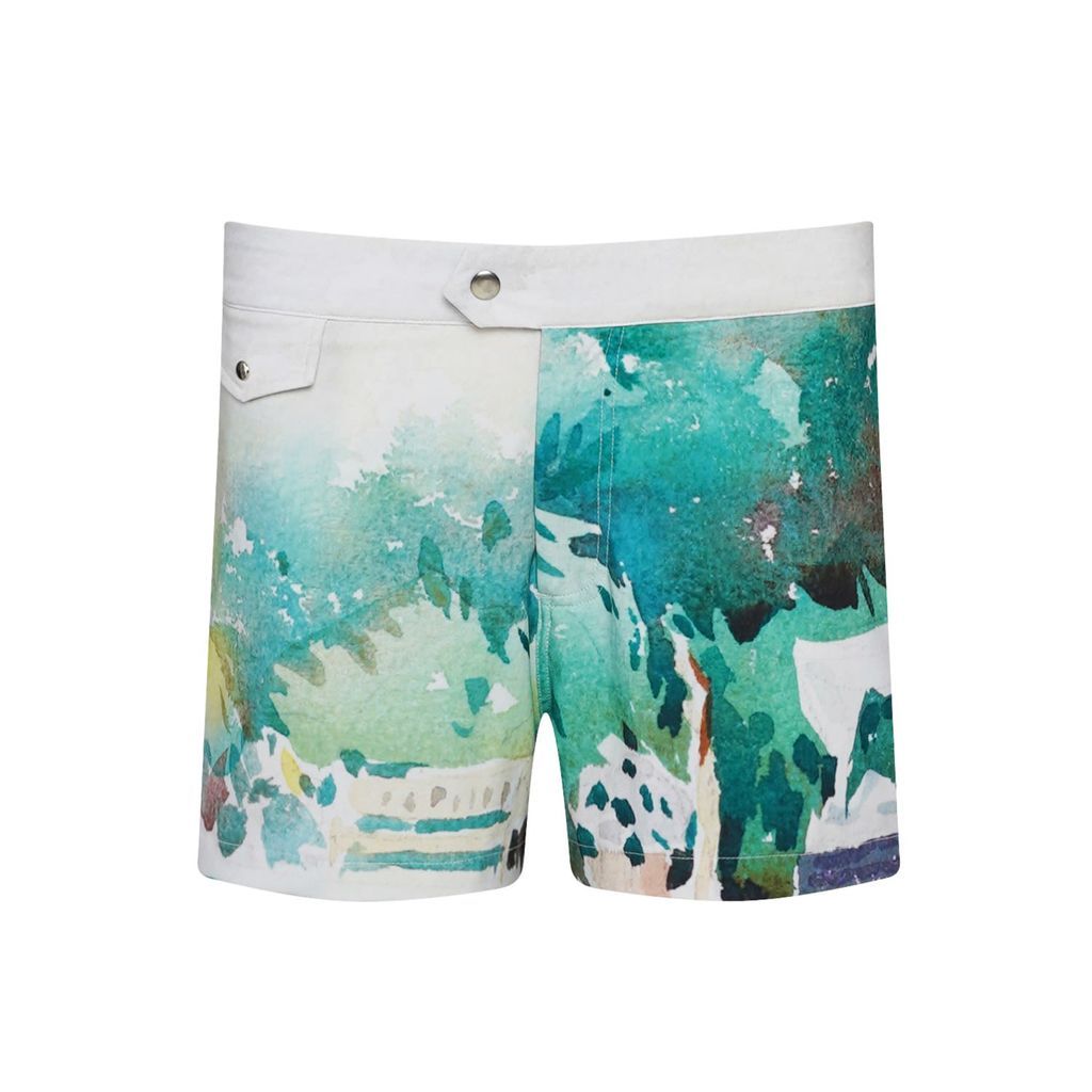 Men's Green Villefranche Poolside Watercolour Shorts - Repreve 3Xs/Xxs Bukawaswim