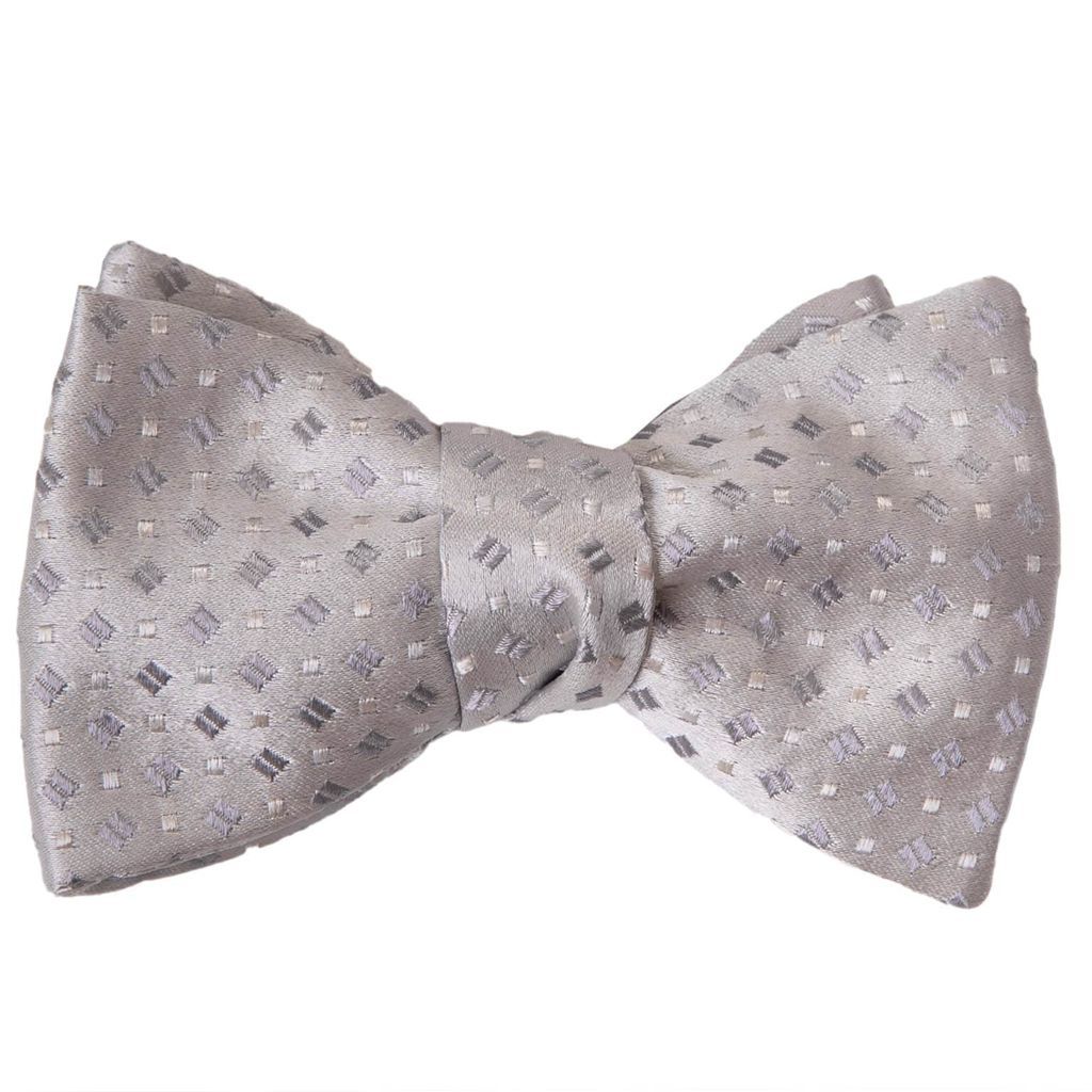 Men's Grey / Silver Bellini - Silver Silk Bow Tie One Size Elizabetta