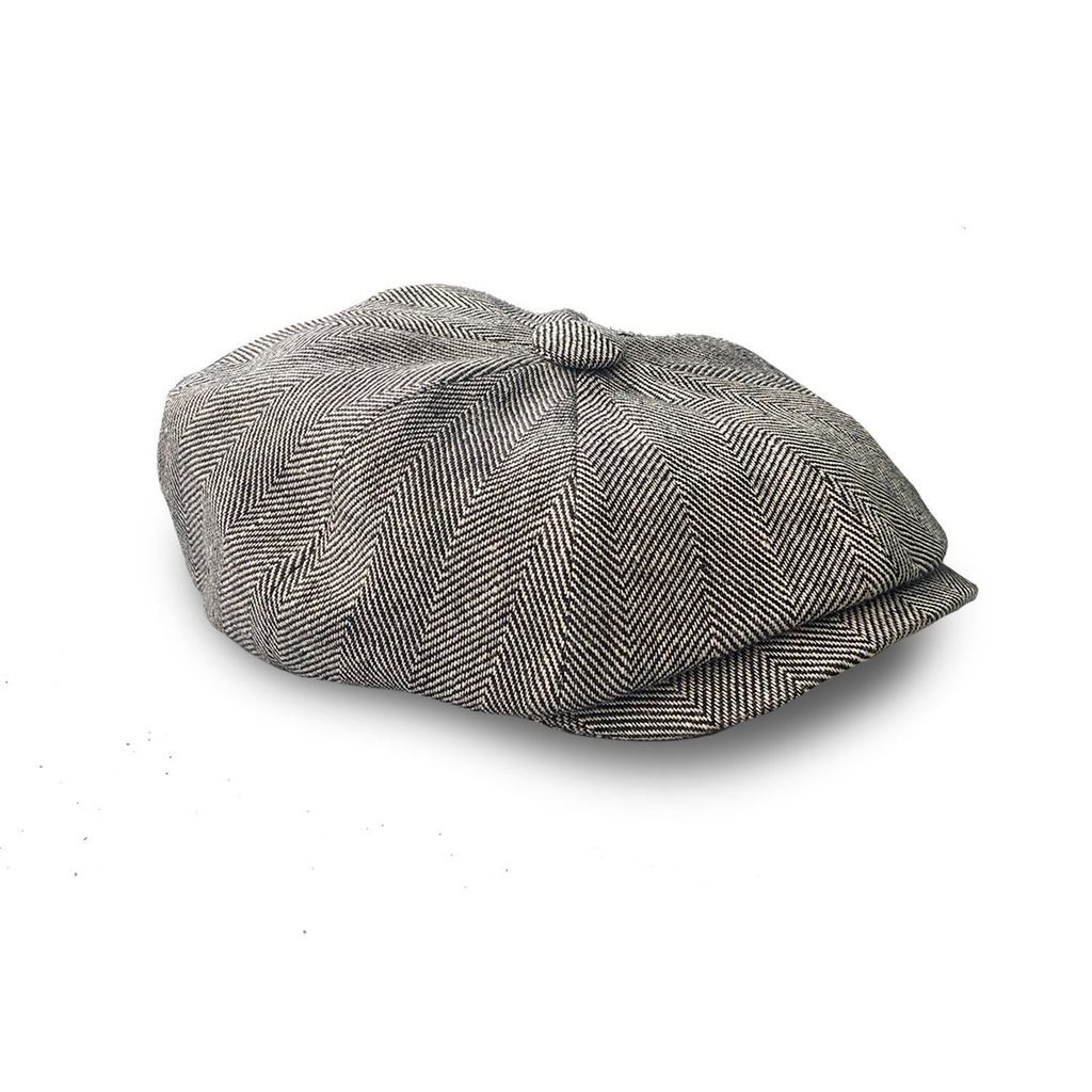 Men's Grey / White Jacobs Shade Baker Boy Hat In Herringbone Irish Linen Small Mister Miller - Master Hatter