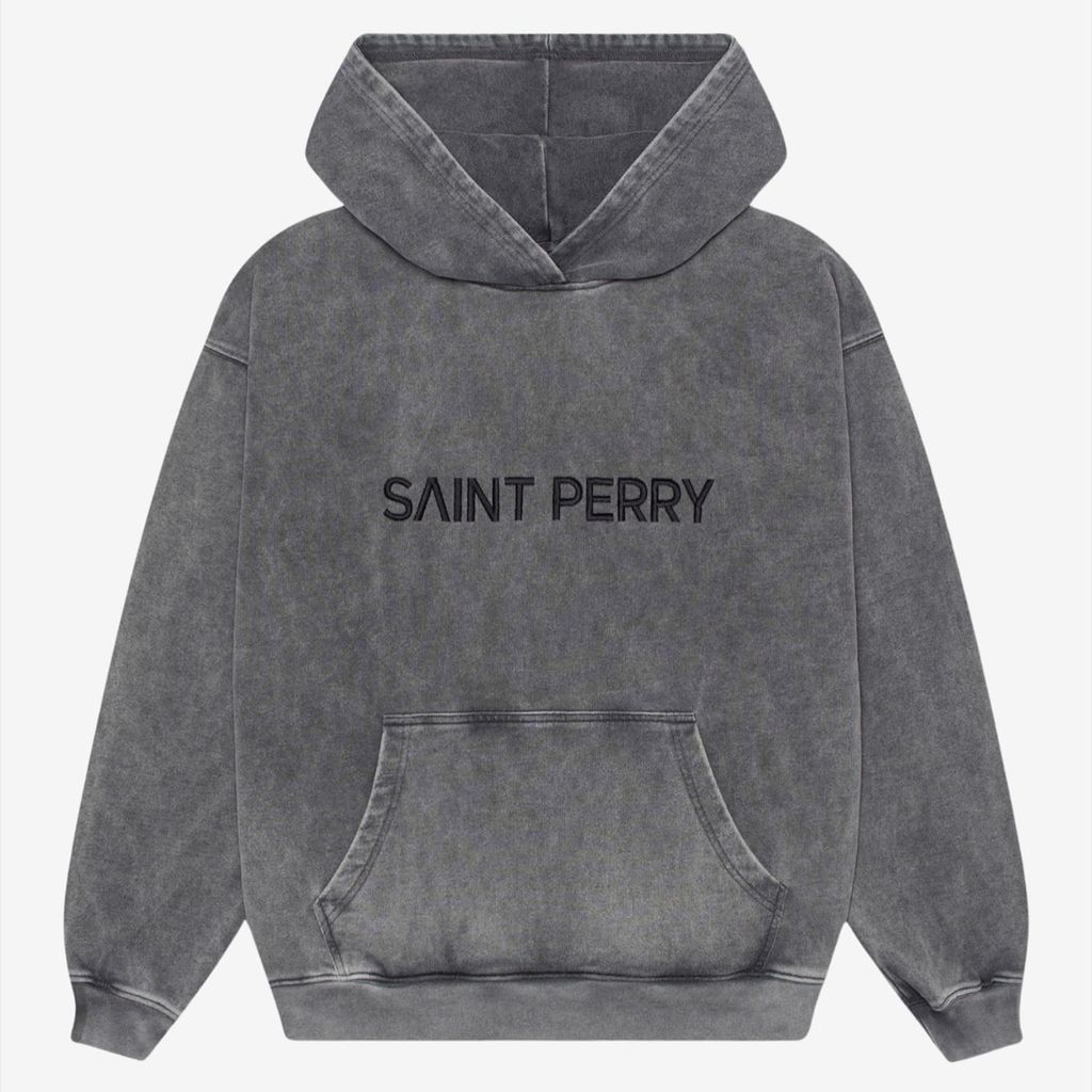 Men's Grey Exclusive Saint Perry Embroidery Hoodie Vintage Gray S