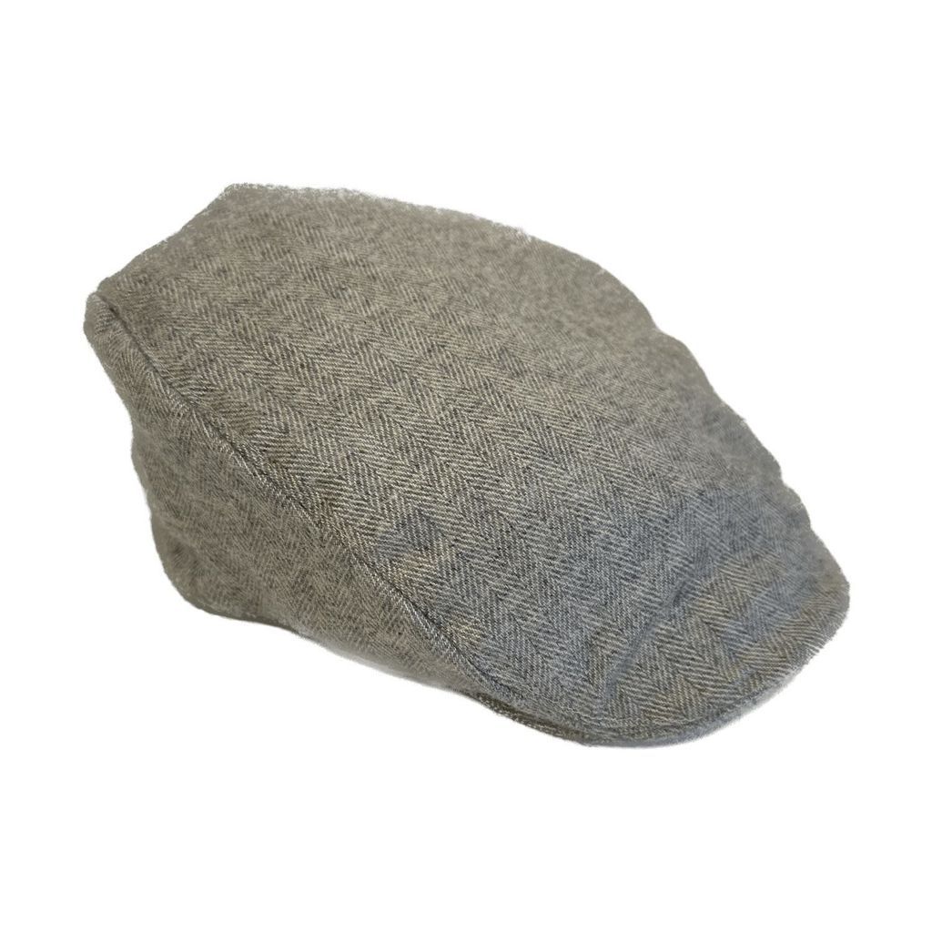 Men's Grey Herringbone Cashmere Flat Cap Medium Kinalba