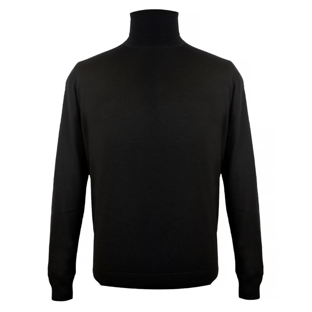 Men's Harry Merino Wool Roll Neck Sweater - Black Medium DAVID WEJ