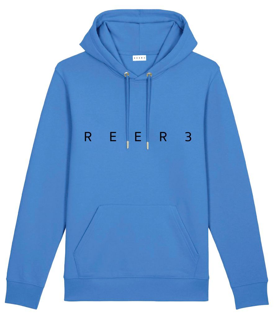 Men's Hoodie, Unisex, Bight Blue, Logo Print Black Extra Small REER3