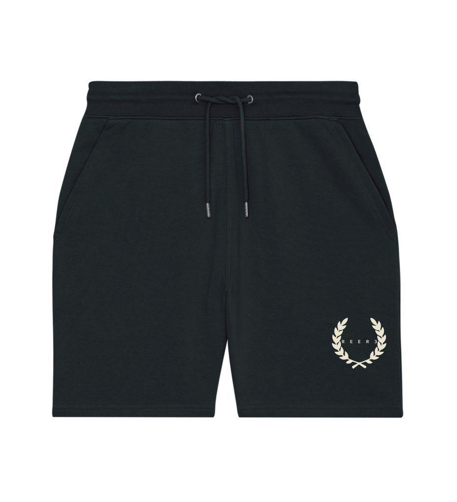 Men's Jogger Shorts Unisex - Black Print Natural Laurel Extra Small REER3