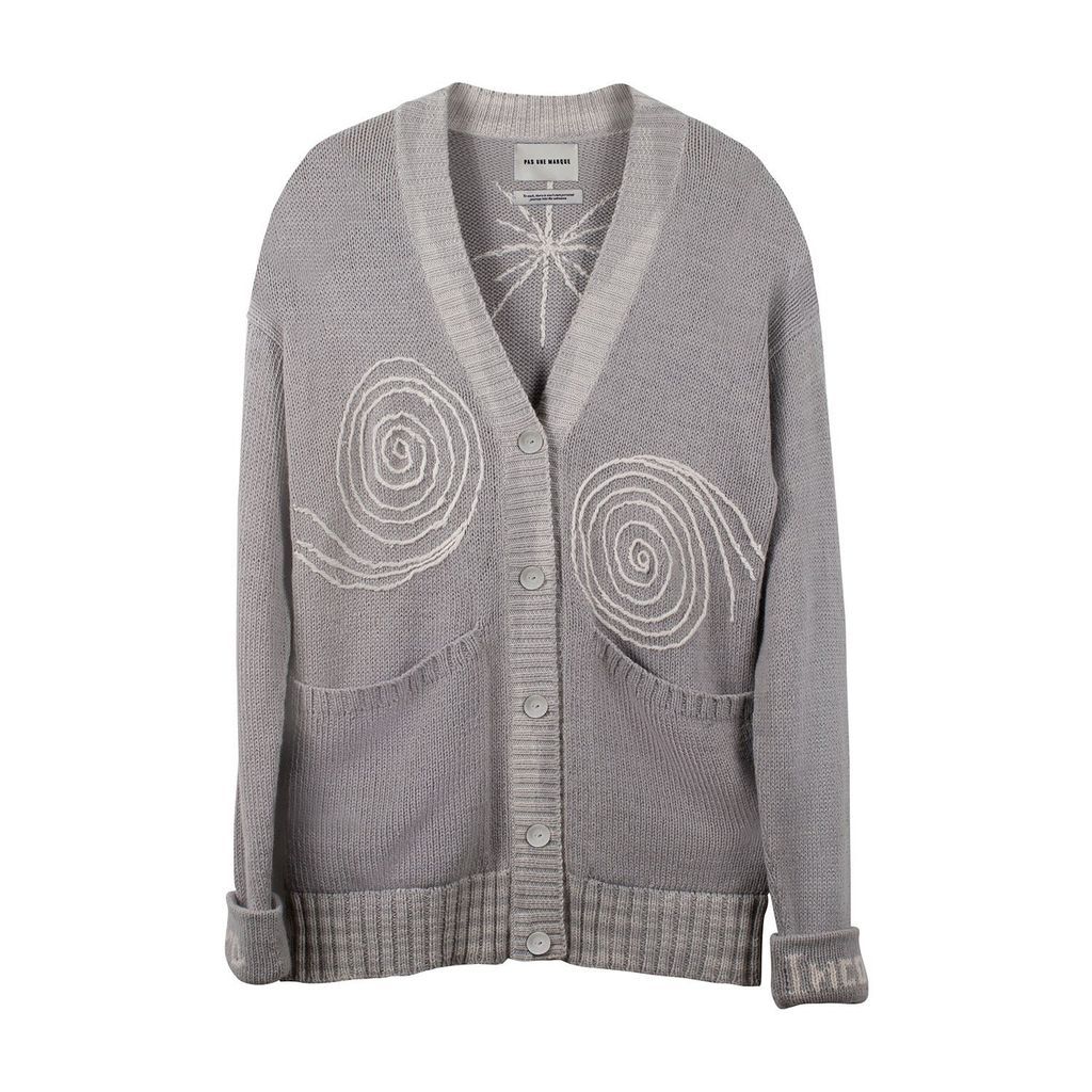 Men's Knitted Cardigan Pearl Grey Small Pas Une Marque