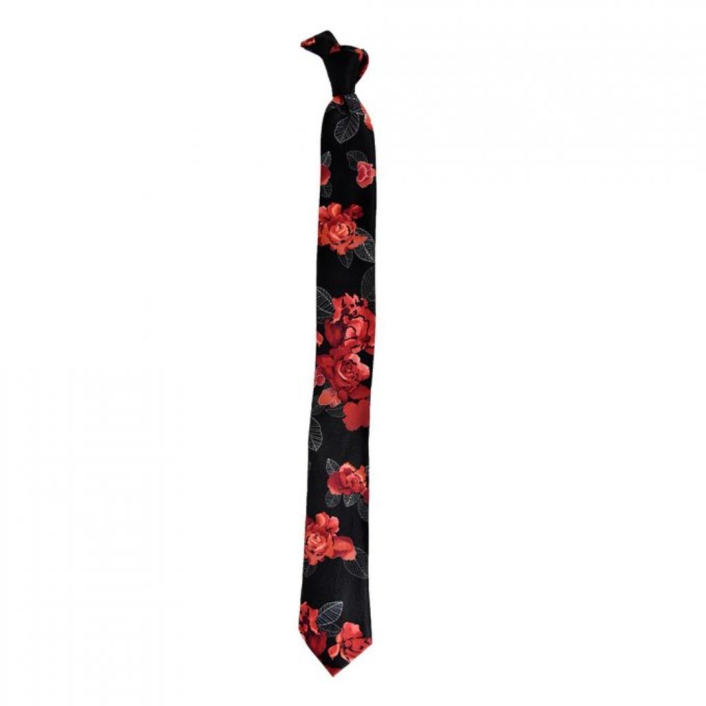 Men's Large Flower Print Tie - Black Red DAVID WEJ