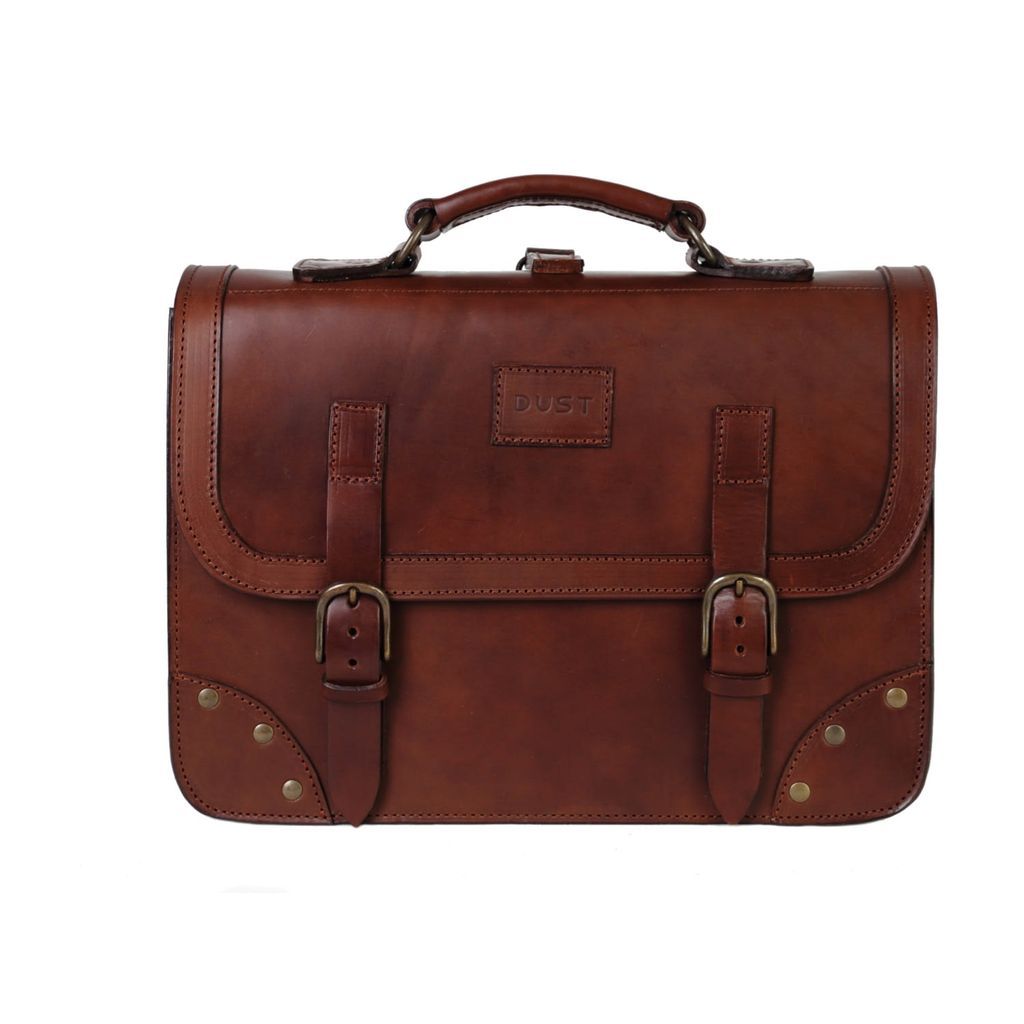 Men's Leather Briefcase In Cuoio Havana THE DUST COMPANY