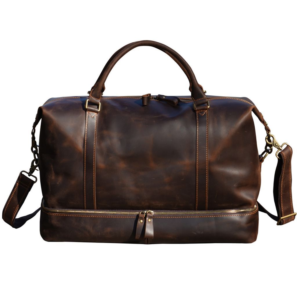 Men's Leather Weekend Bag With Suit Compartment - Dark Brown Touri