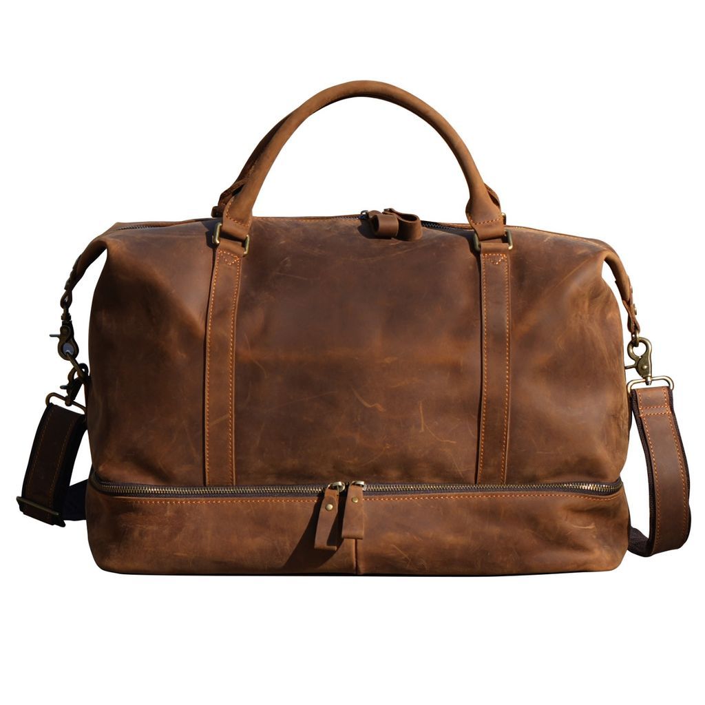 Men's Leather Weekend Bag With Suit Compartment - Light Brown Touri