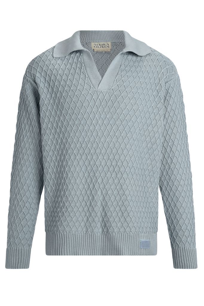Men's Long Sleeve Tennis Collar - Blue Medium Reuben Oliver