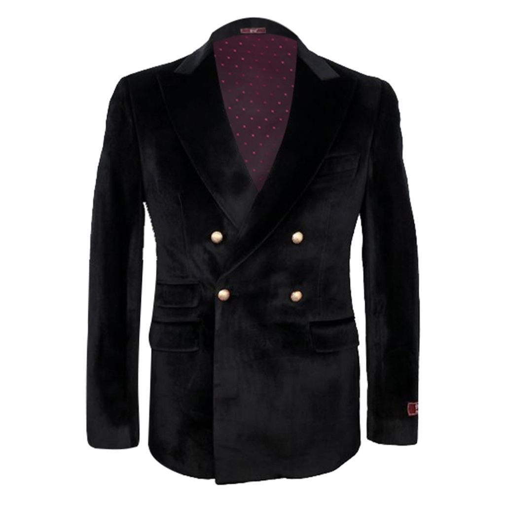 Men's Maison Velvet Double Breasted Peak Lapel Suit - Black Small DAVID WEJ