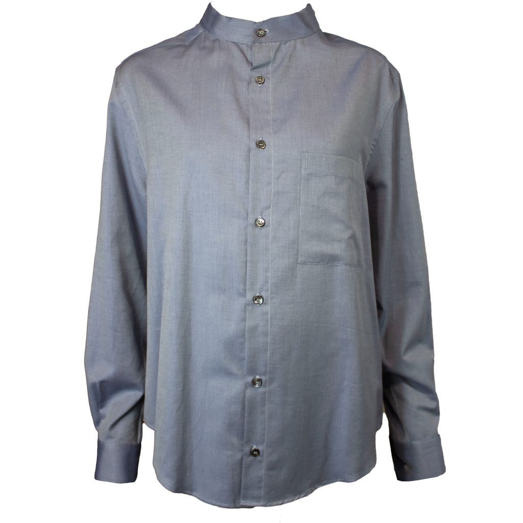 Men's Mandarin Collar Blue Twill Buttondown Shirt Medium hols. e
