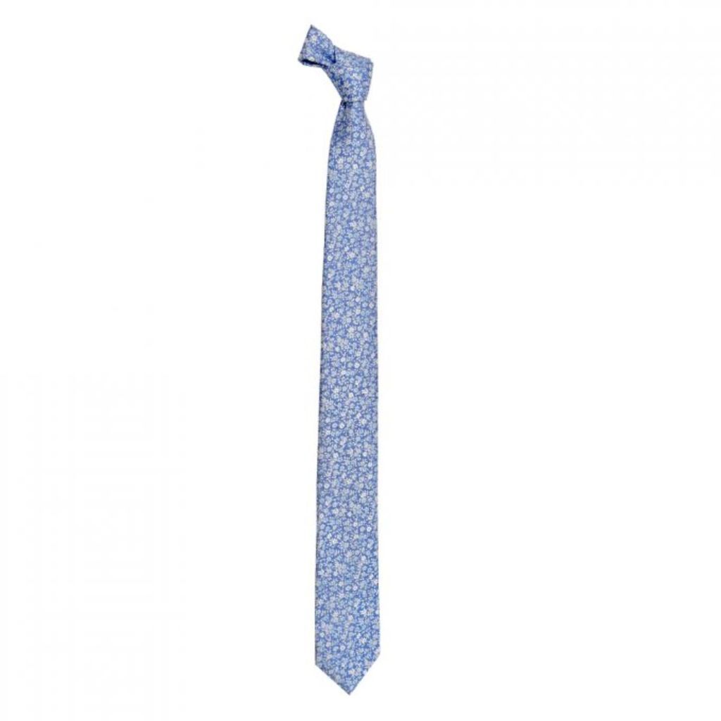 Men's Mini Flower Jaquard Tie - Blue White DAVID WEJ