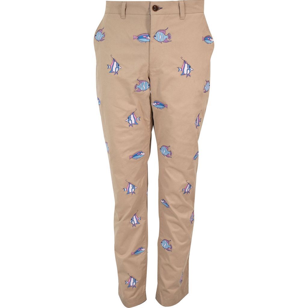 Men's Neutrals / Blue / Pink Charles Fish Embroidery Pants - Sand 30