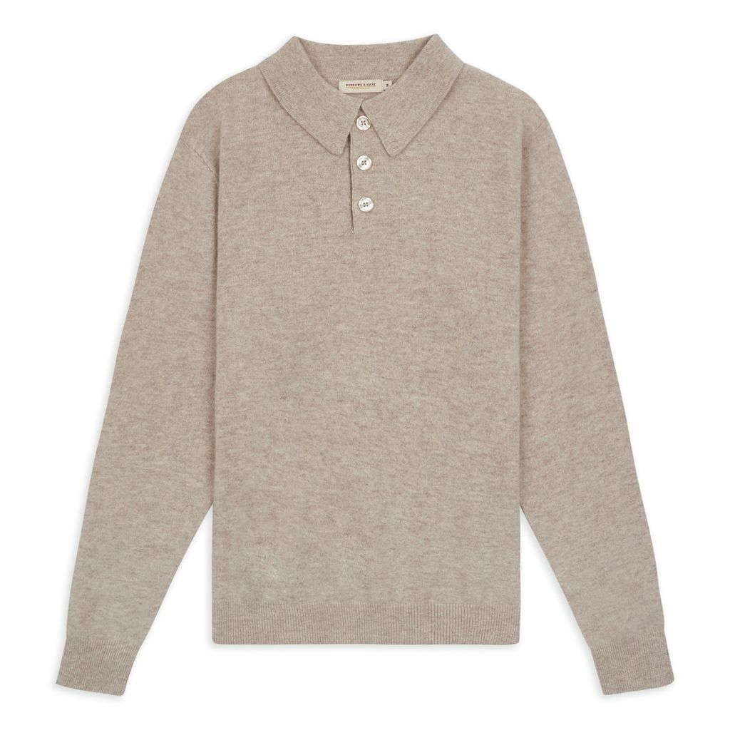 Men's Neutrals Knitted Polo - Wheat Small Burrows & Hare