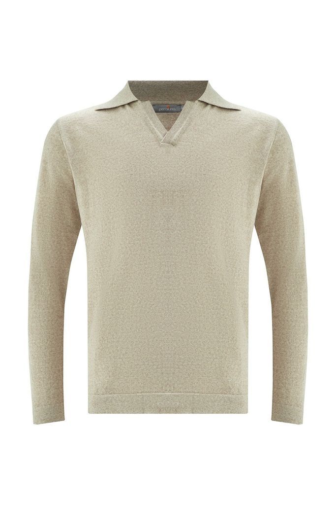 Men's Neutrals Polo Neck Fine Knitwear Pullover - Beige Small Peraluna