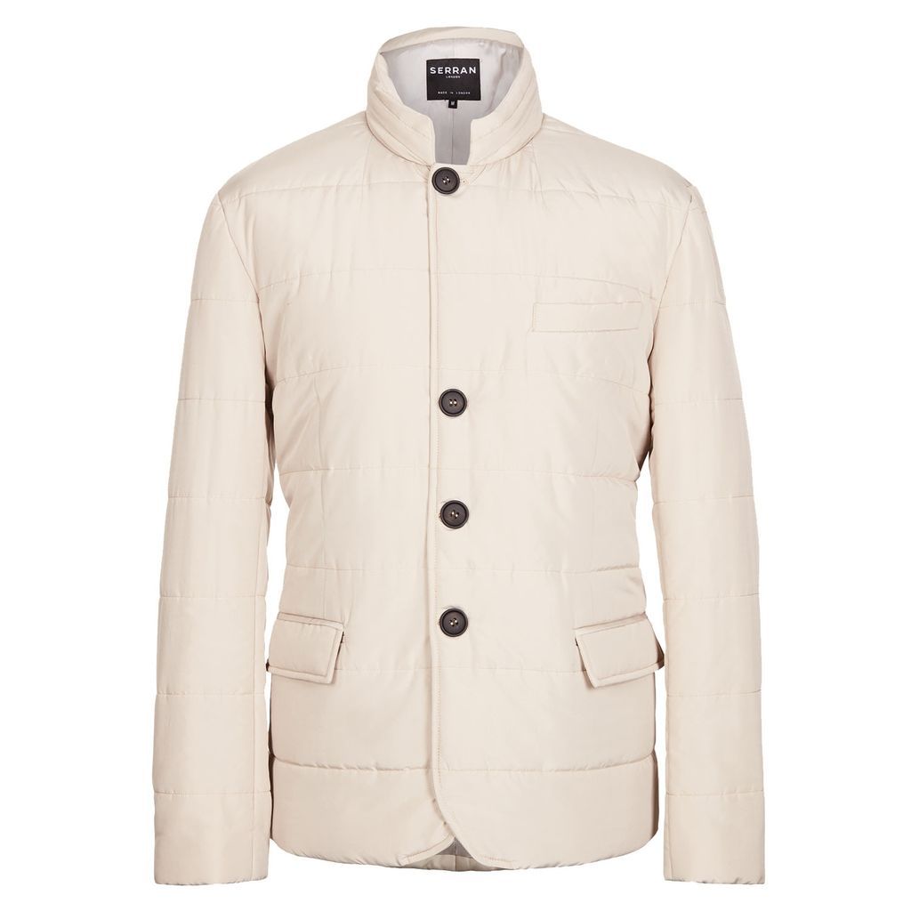 Men's Neutrals Puffer Suit Jacket - Sand Large Serran London