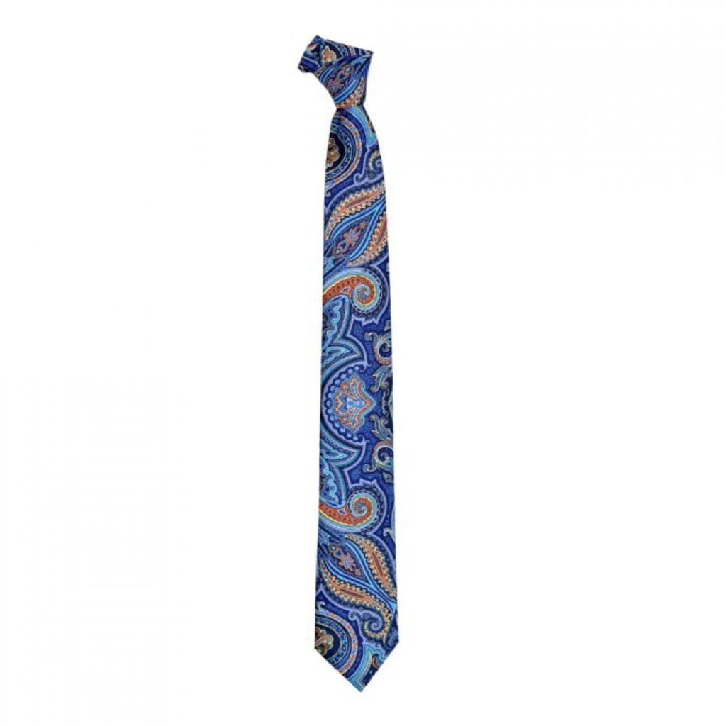 Men's Paisley Printed Tie - Blue Orange DAVID WEJ
