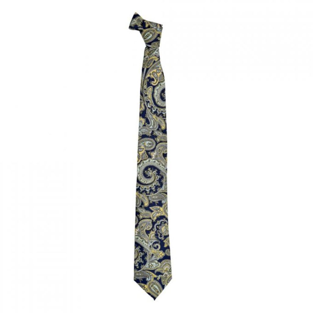 Men's Paisley Printed Tie - Navy Yellow DAVID WEJ