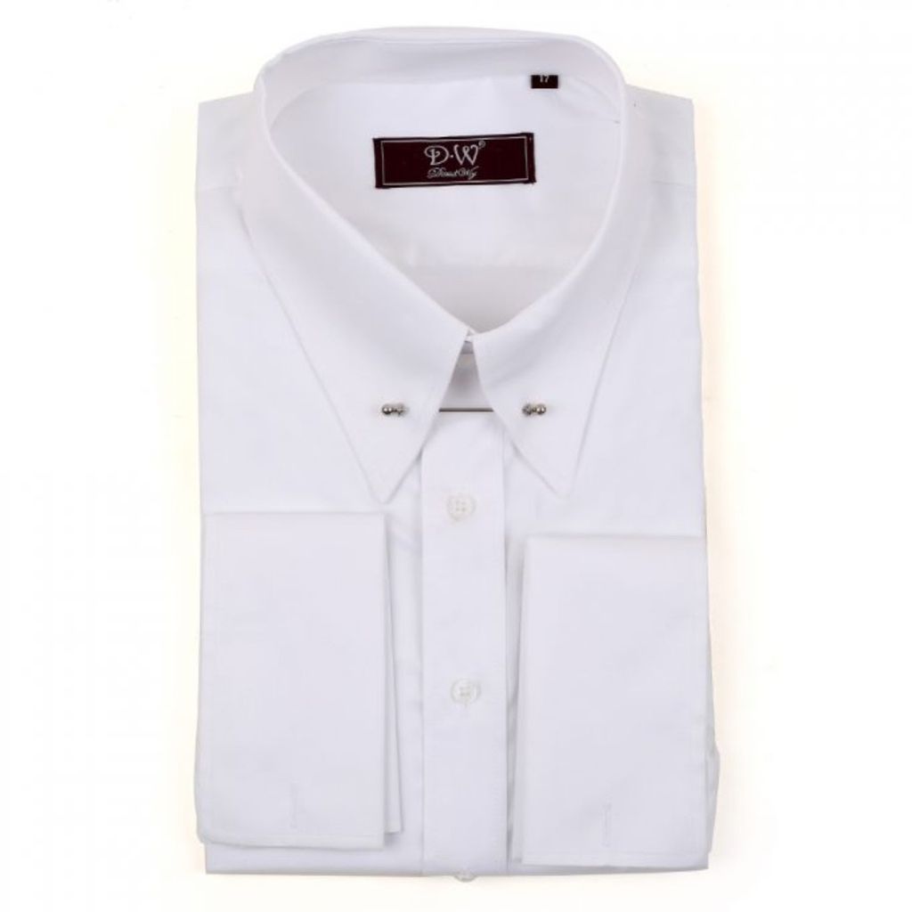 Men's Pin Collar Double Cuff Fine Twill Shirt - White - White 15
