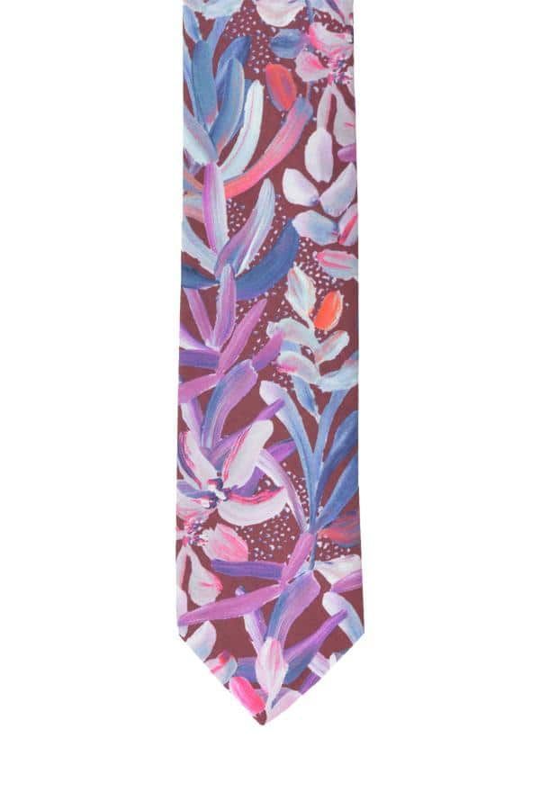 Men's Pink / Purple Cotton Tie - Protea Burgundy One Size Peggy and Finn