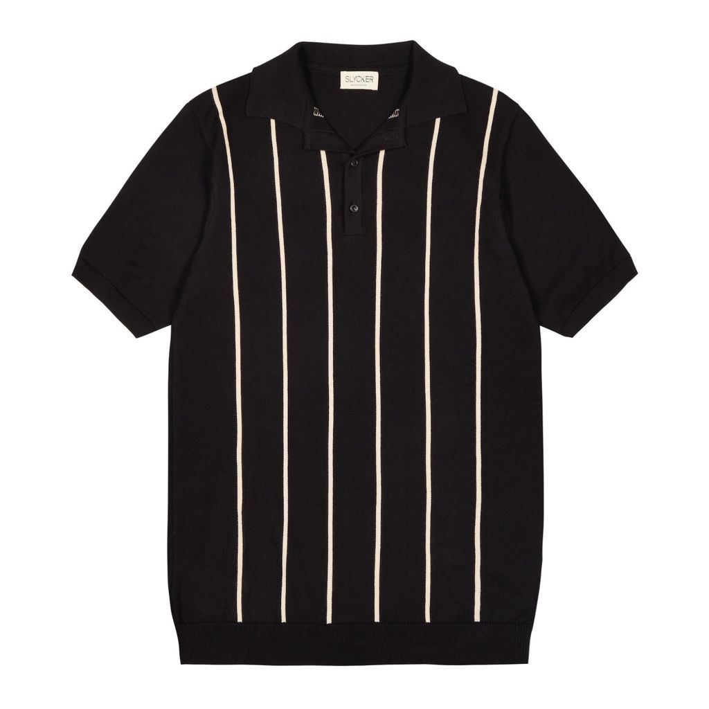 Men's Pinstripe Polo Shirt - Black Small Slycker