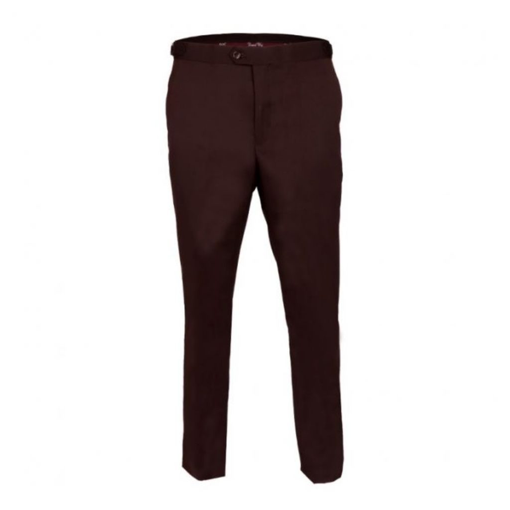 Men's Plain Smart Trousers With Side Adjusters - Brown 32