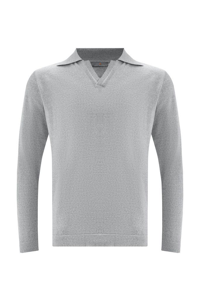Men's Polo Neck Fine Knitwear Pullover - Grey Small Peraluna