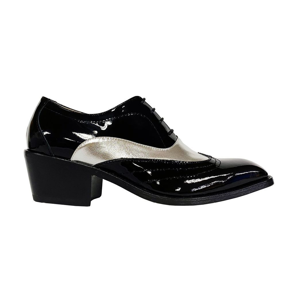 Men's Silver / Black Black Baroque Patent Leather Heeled Oxford Shoe 9 Uk Subin Hahn