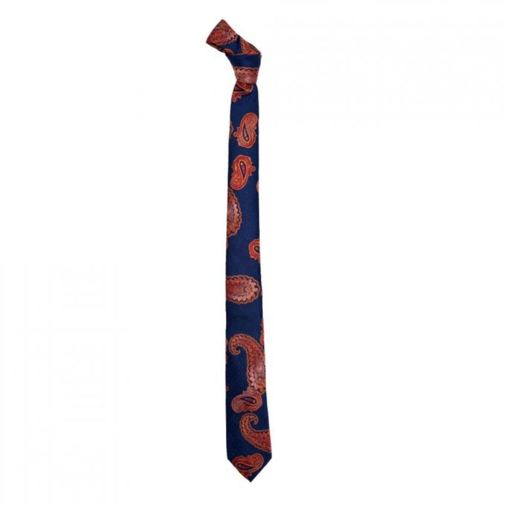 Men's Textured Paisley Tie - Navy Orange DAVID WEJ