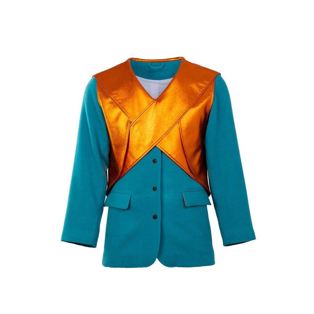 Men's Unisex - Coat - Premium Felt Cotton - Difference - Quetzal Green And Orange Sweet ‘N' Sour In Modern Style Extra Small Yvette LIBBY N'guyen Paris