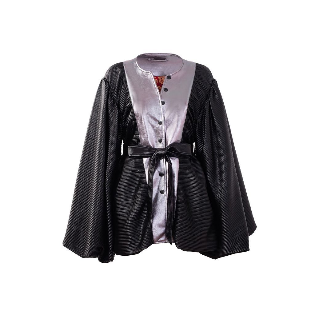 Men's Unisex - Fashion Jacket - Refractive Vinyl Faux Leather - Fortune - Metallic Black In Retro Style Extra Small Yvette LIBBY N'guyen Paris