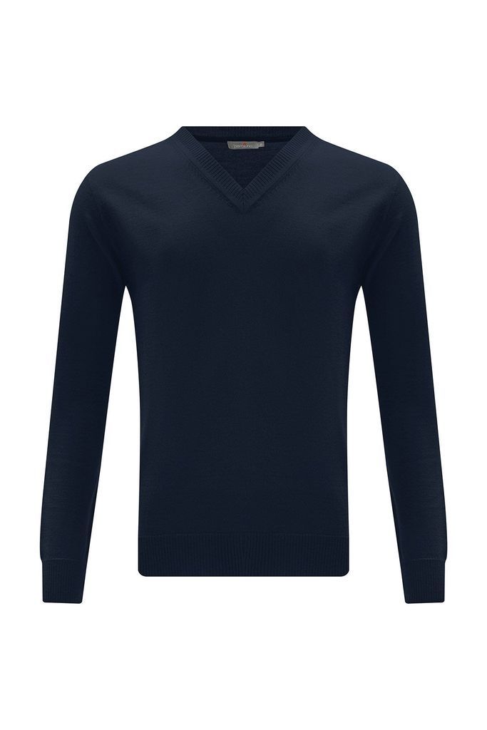 Men's V Neck Basic Knitwear Pullover - Navy Blue Small Peraluna