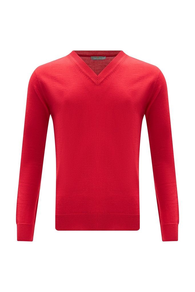 Men's V Neck Basic Knitwear Pullover - Red Small Peraluna