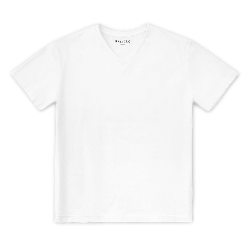 Men's V-Neck T-Shirt White Small Basiclo