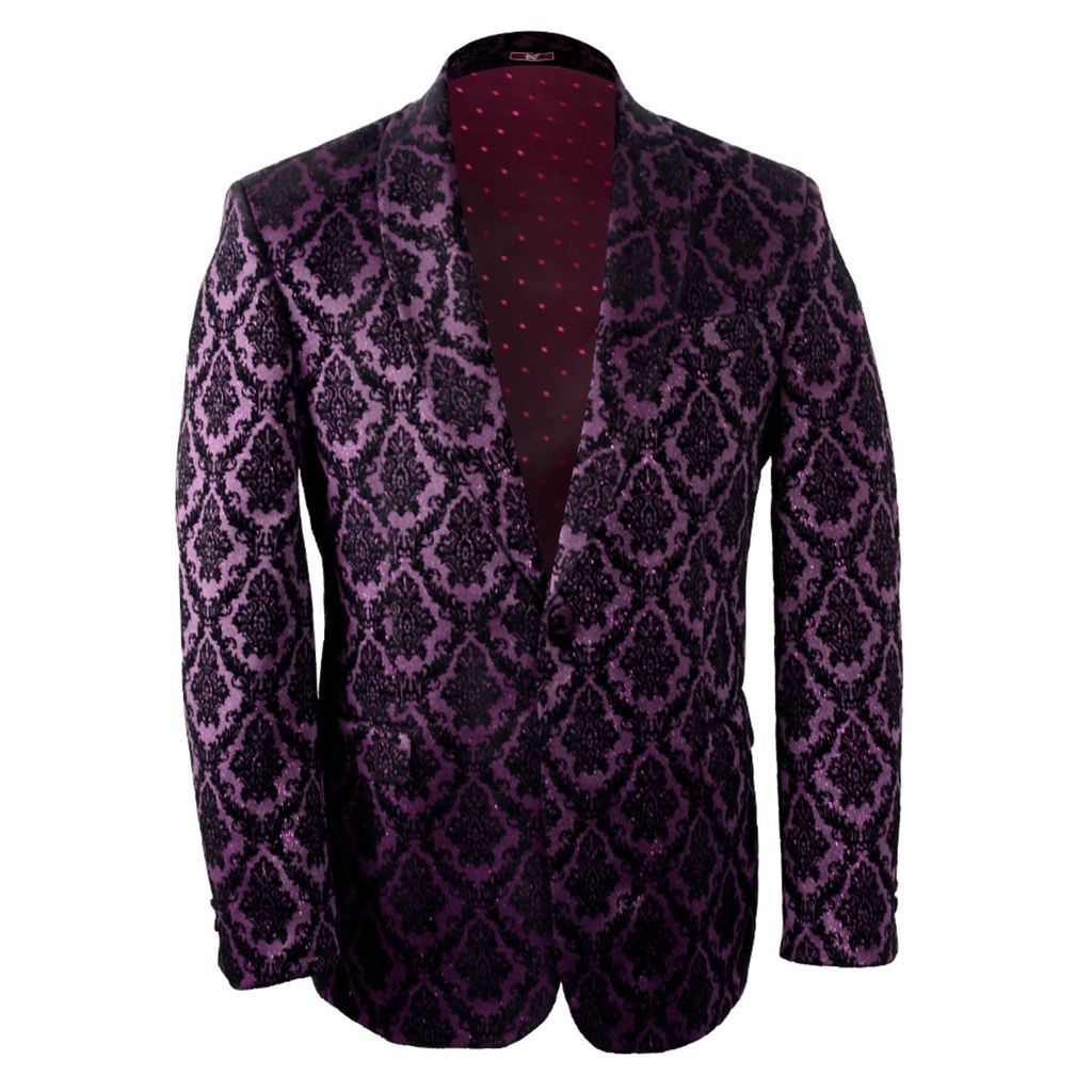 Men's Velvet Floral Pattern Shawl Lapel Blazer - Purple Large DAVID WEJ