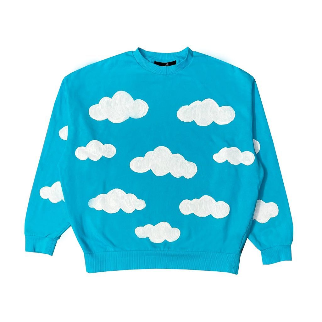 Men's White / Blue Blue Cloud Sweatshirt Small Quillattire