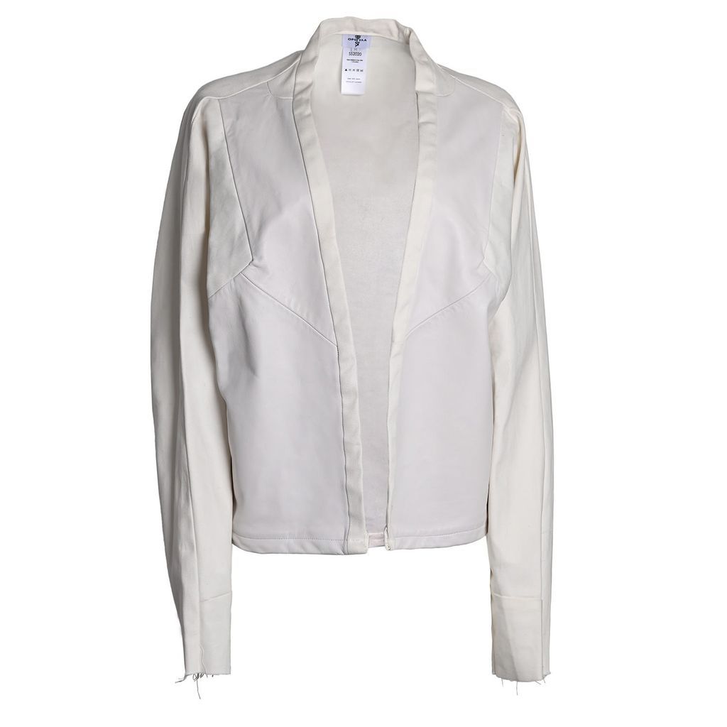 Men's White Leather & Bull Denim Jacket M/L Formula S7