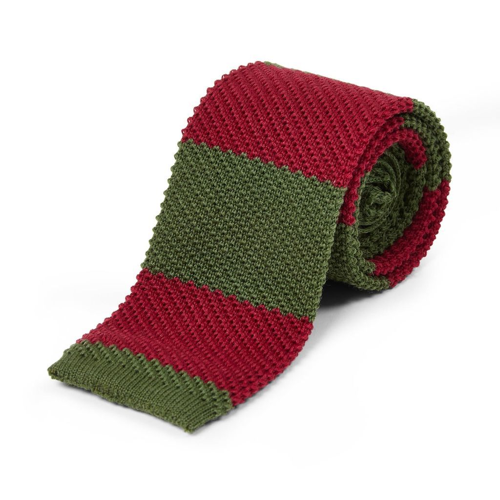 Men's Wool Knitted Tie - Green & Red Burrows & Hare