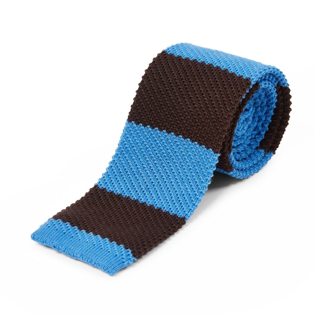 Men's Wool Knitted Tie - Blue & Brown Burrows & Hare