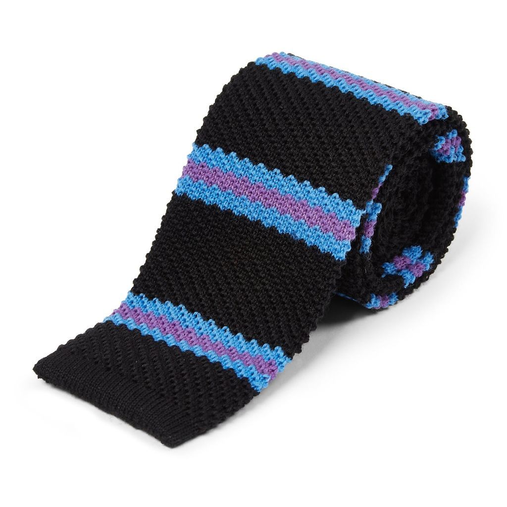 Men's Wool Knitted Tie - Stripe Black, Blue & Purple Burrows & Hare
