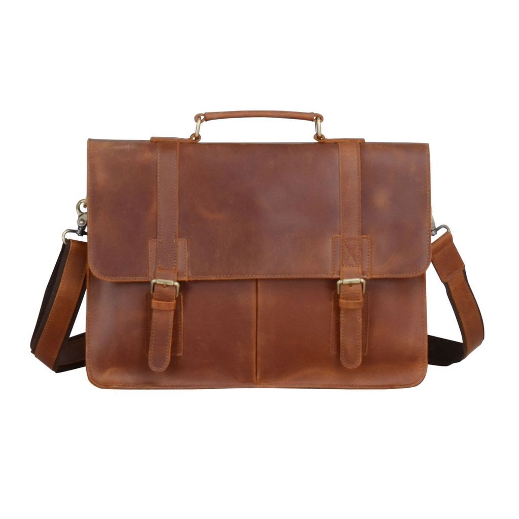 Men's Worn Look Genuine Leather Briefcase - Brown Touri