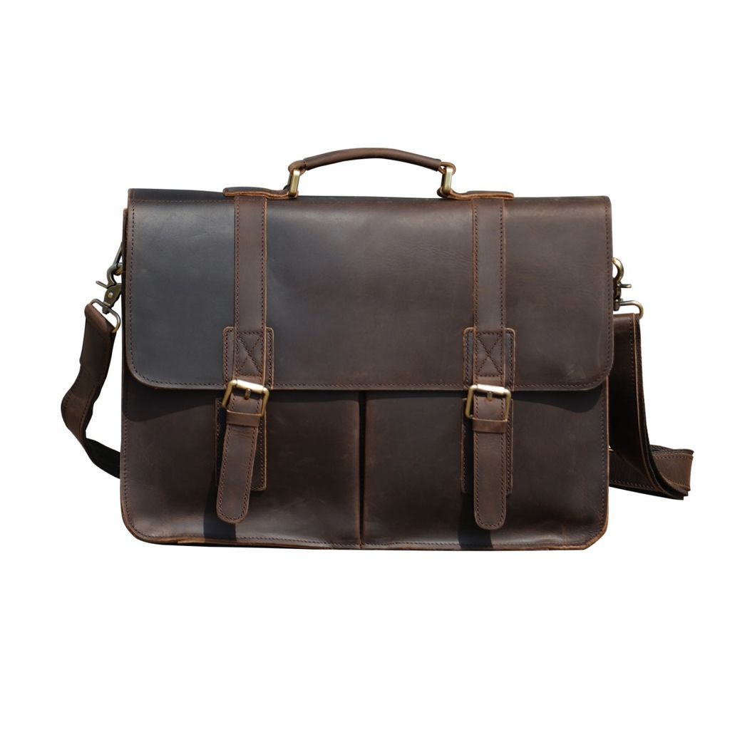 Men's Worn Look Genuine Leather Briefcase - Worn Brown Touri