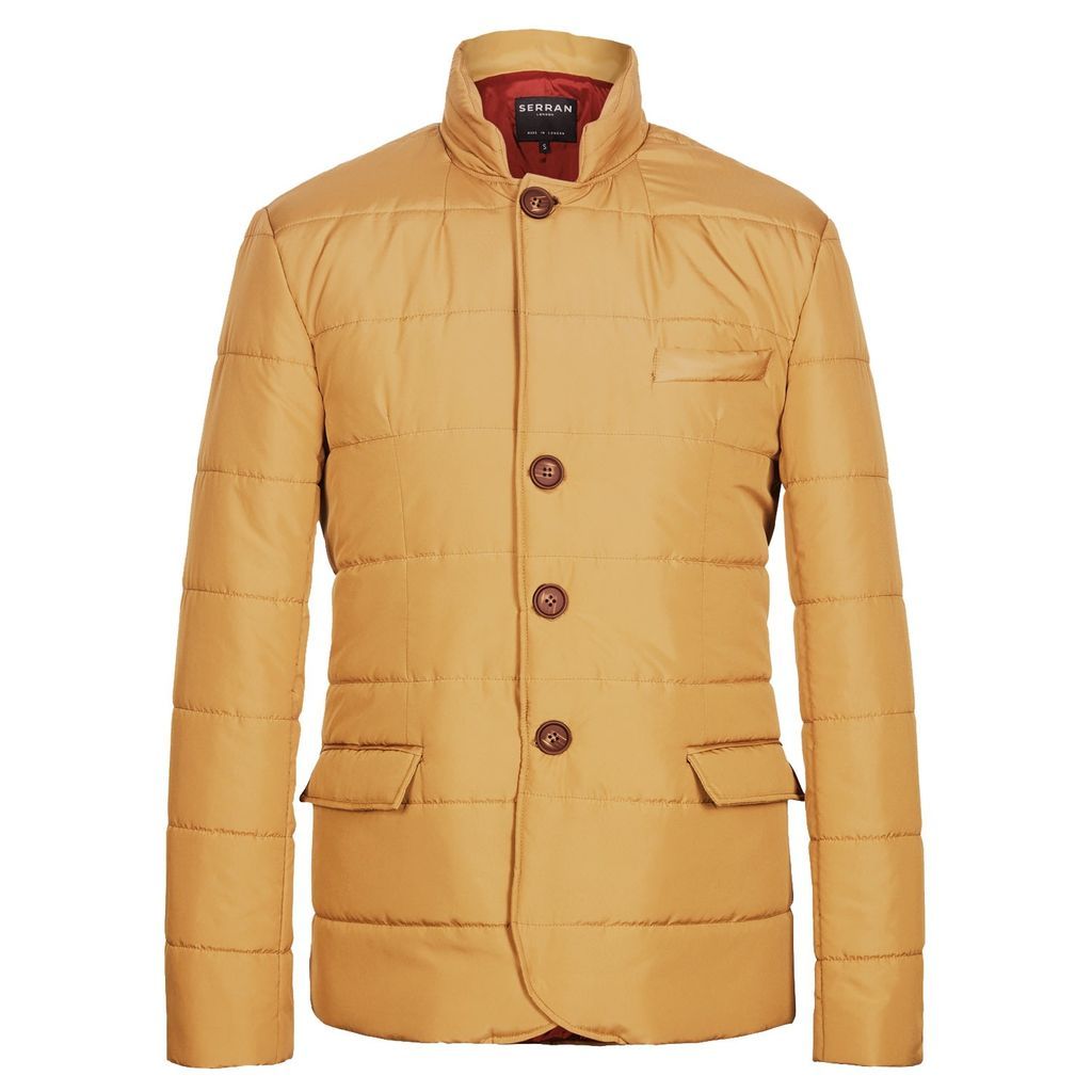 Men's Yellow / Orange Puffer Suit Jacket - Mandarin Small Serran London