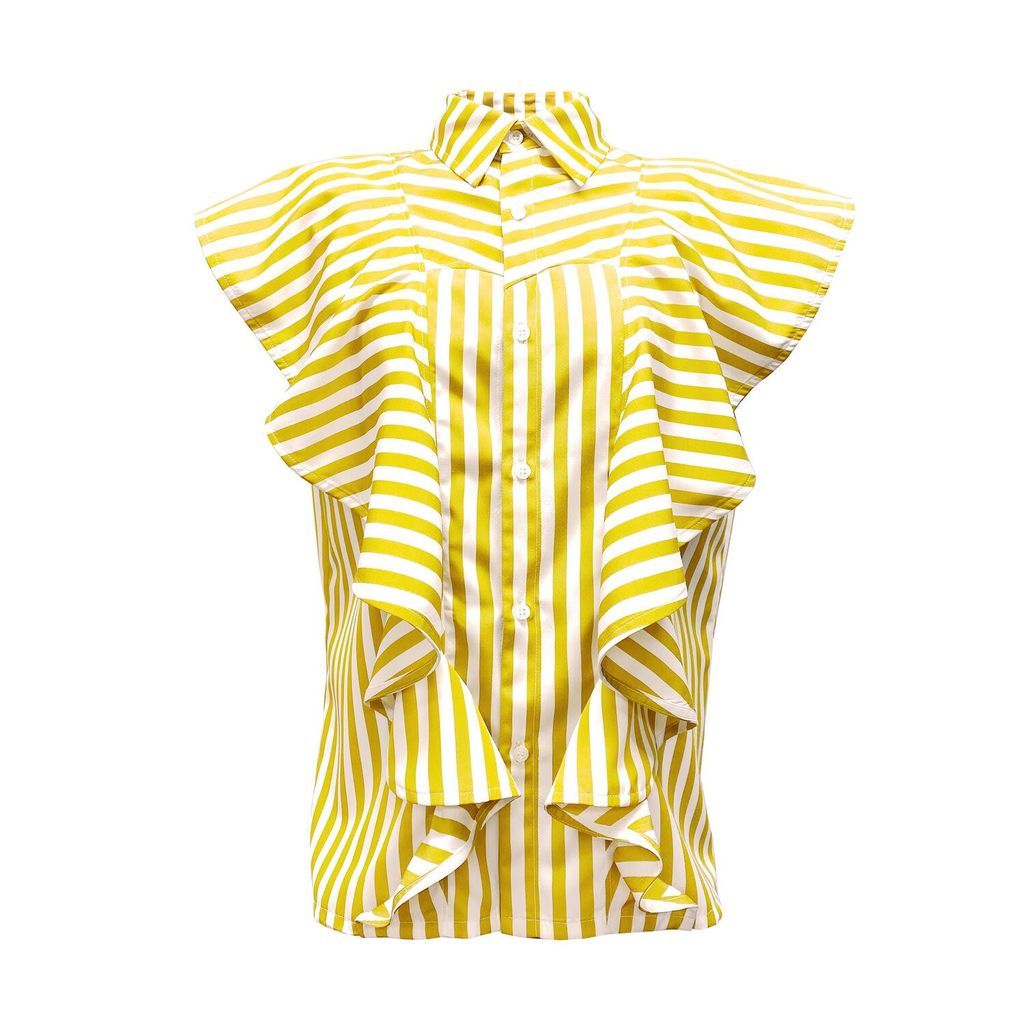 Men's Yellow / Orange Ruffled Stripe Button-Down Shirt Small Subin Hahn