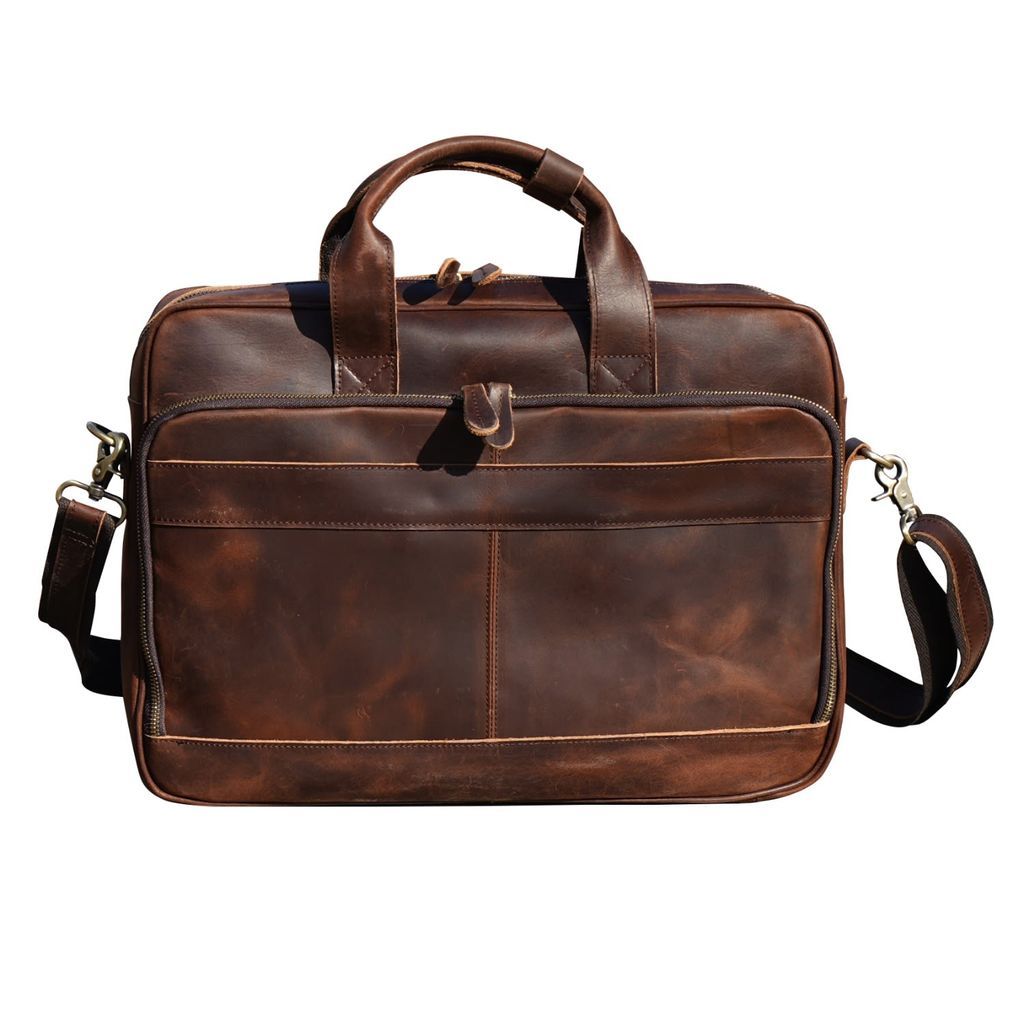 Men's Zip Open Slim Laptop Briefcase Bag - Dark Brown Touri